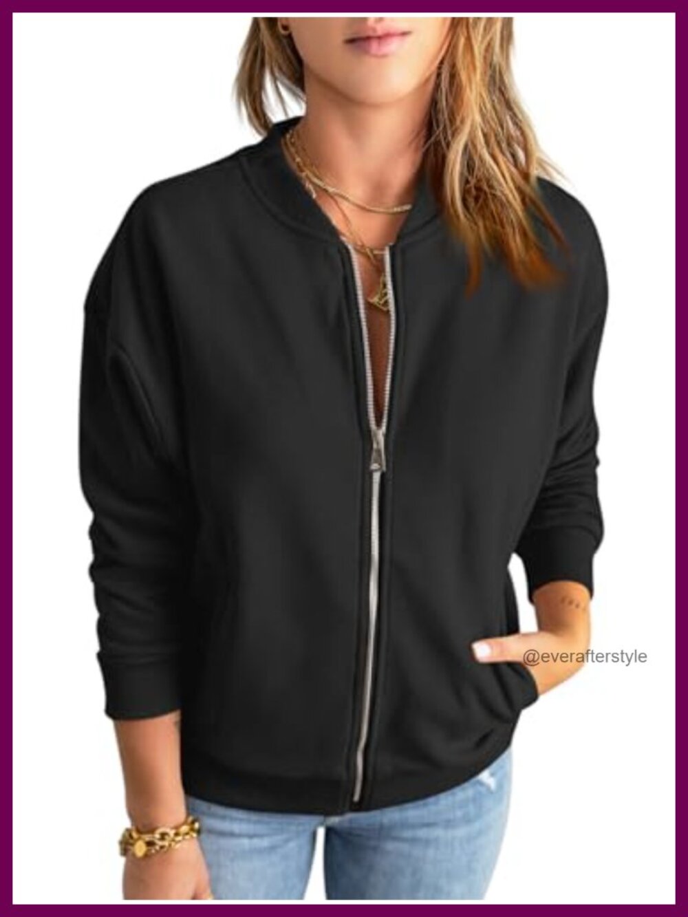 Womens 100% Cotton Zip Up Sweatshirt Loose Fit Long Sleeve Outwear with Pockets